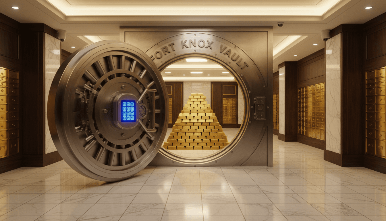 Secure vault interior with gold bars and electronic lock mechanism