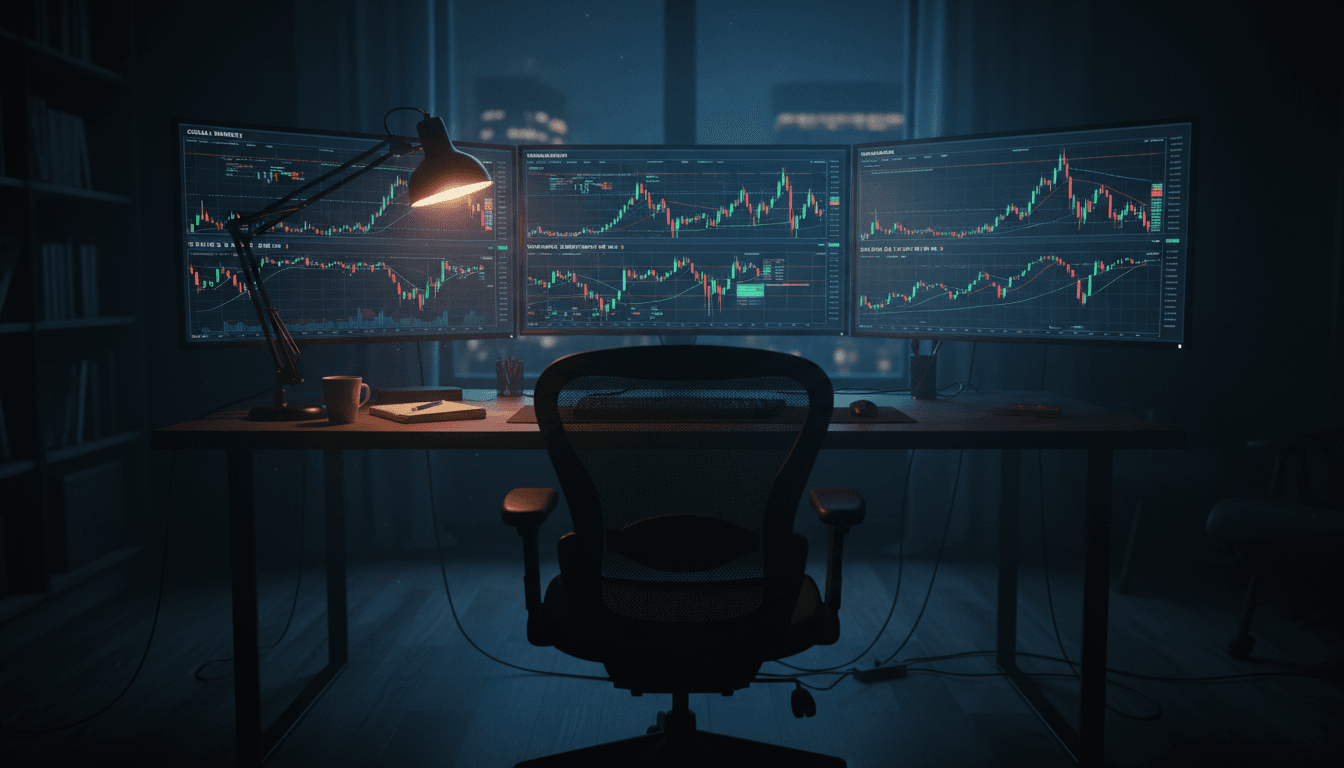 Monitor displays showing market data